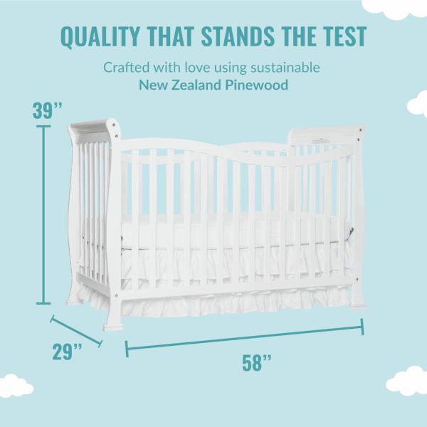 Violet 7-In-1 Convertible Life Style Crib in White, Greenguard Gold Certified, 4 Mattress Height Settings, Made of Sustainable New Zealand Pinewood - Image 3