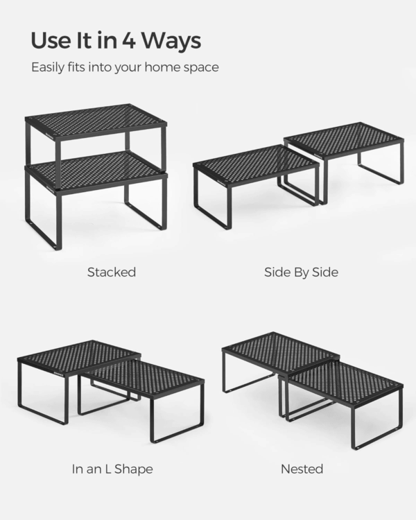 Spice Racks, Set of 2 Metal Cabinet Shelf Organizers, Countertop Organizers, Shelf Risers, Stackable, Expandable, Ink Black UKCS001B01 - Image 7