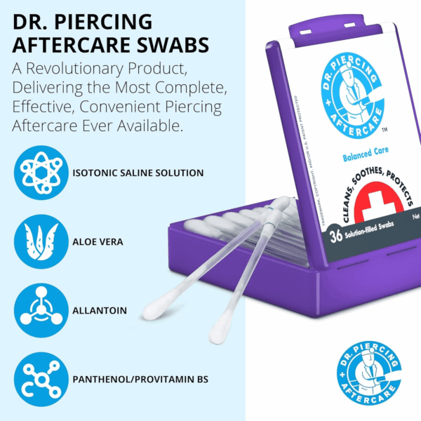 Swabs - Saline Solution for Piercings - Earring Nose Belly Ear Piercing Cleaner - Saline Wash, Ear Hole Cleaner – Piercing Aftercare Formula - 36 Swabs - Image 7