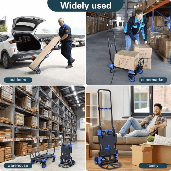 2-In-1 Hand Truck Dolly Foldable,330Lb Capacity Hand Dolly,Folding Hand Cart with Retractable Handle,Hand Truck Foldable with 4 Wheels,Portable Handtruck - Image 6