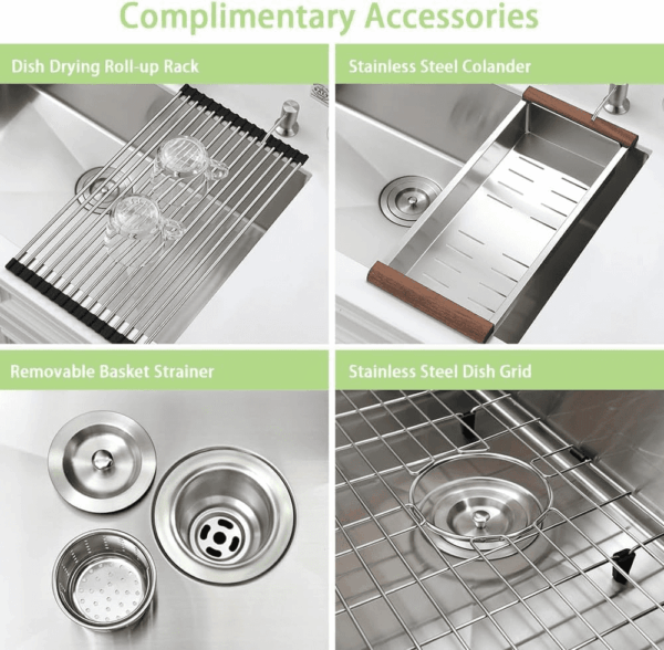 26X18 Stainless Steel Undermount Sink - 18 Gauge Deep Single Bowl with Colander - Image 8
