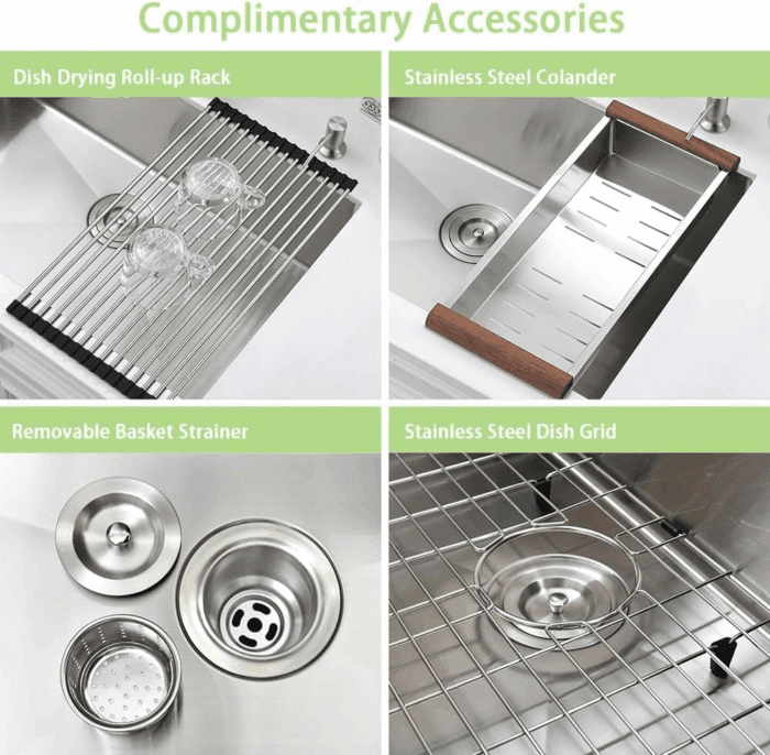 26X18 Stainless Steel Undermount Sink - 18 Gauge Deep Single Bowl with Colander - Image 8