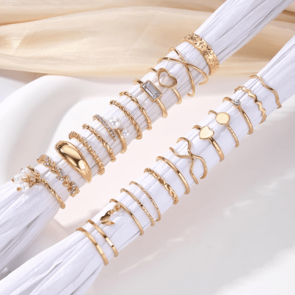 51 Pcs Gold Knuckle Rings Set for Women Girls Vintage Stackable Joint Finger Midi Rings Dainty Cubic Zirconia Crystal Simple Twist Hollow Cute Rings Pack Jewelry Gift - Image 4