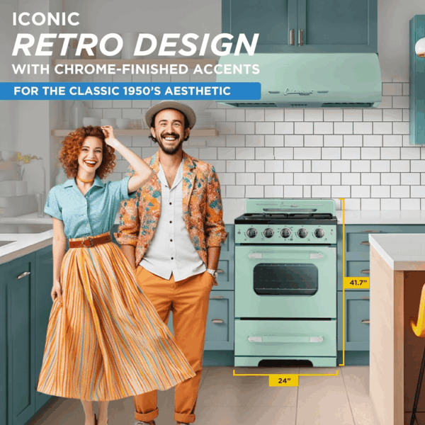 UGP-24CR LG Classic Retro Freestanding Gas Convection Oven Light, Range with 4 Burners, 24", Summer Mint Green - Image 2