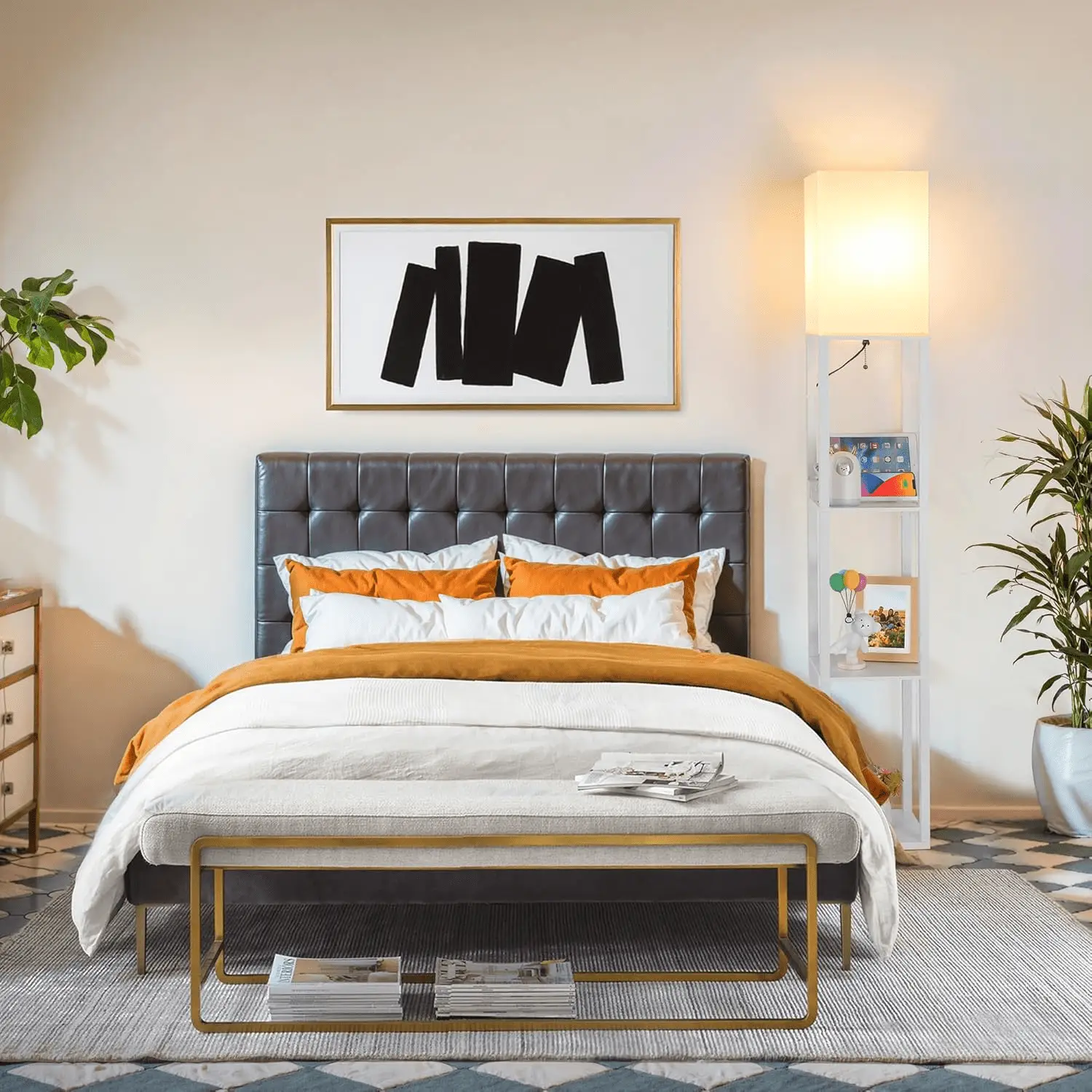 Shelf Lamp, Modern Standing Lights with 1 USB Port and 1 Type C Port and 1 Power Outlet, 3-Tiered Display Floor Lamps with Shelves for Living Room, Bedroom, Office - White - Image 7