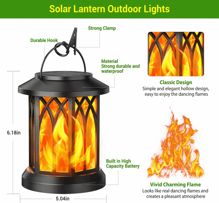4 Pack Solar Lantern Outdoor Lights, Upgraded Flickering Flame Solar Lanterns Lights Outdoor Waterproof, Hanging Lantern Decorative, Solar Powered Lanterns for Yard Patio Path Tree Garden Decor - Image 5
