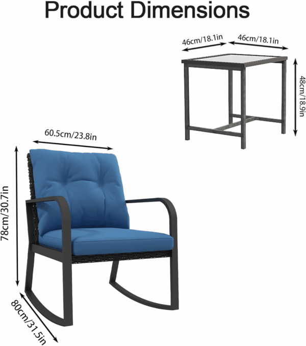 Patio Rocking Chair Outdoor Bistro Set (Dark Blue, 3PIECES) - Image 6