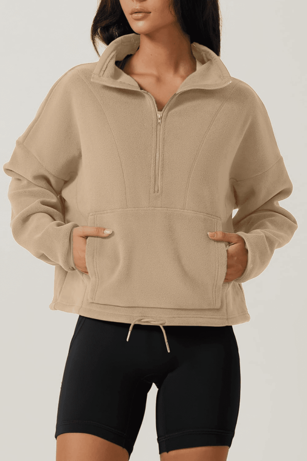 Women Half Zip Fleece Sweatshirt Mock Neck Long Sleeve Winter Cozy Sherpa Pullover Sweater Tops - Image 4
