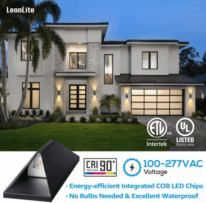 Dimmable LED up down Wall Light, 100-277V, CRI 90+, UL Listed IP65 Waterproof, 10%-100% Dimmable for Commercial Outdoor, 14 Inch Modern Porch Light, 1200LM 3000K, Pack of 2 - Image 7