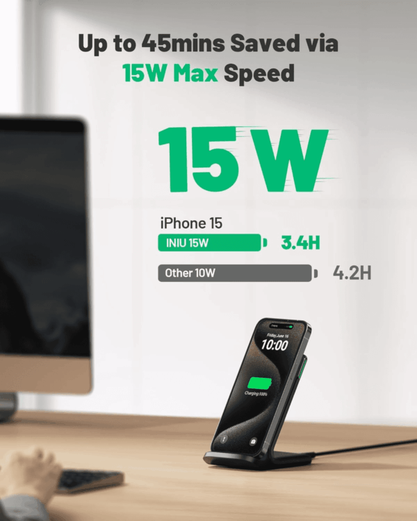 Wireless Charger, 15W Fast Qi-Certified Wireless Charging Station with Sleep-Friendly Adaptive Light Compatible with Iphone 16 15 14 13 Pro XS 8 plus Samsung Galaxy S25 S24 S23 Note 20 Google Etc - Image 2