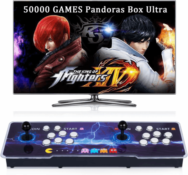 50000 in 1 Pandoras Box Ultra Arcade Game Console , Retro Game Machine for PC & Projector & 4K TV, 3D Games, Search/Save/Load/Pause Games, 1280X720,256G TF, USB-C Charging,Built-In Speaker