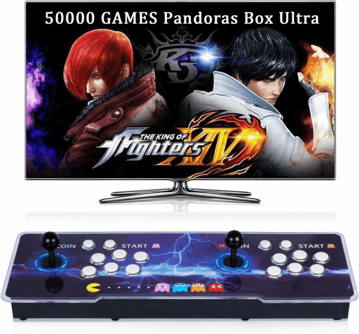 50000 in 1 Pandoras Box Ultra Arcade Game Console , Retro Game Machine for PC & Projector & 4K TV, 3D Games, Search/Save/Load/Pause Games, 1280X720,256G TF, USB-C Charging,Built-In Speaker