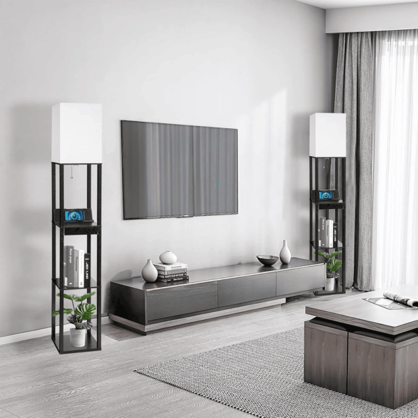 Floor Lamp with Shelves,  LED Shelf Floor Lamp with Wireless Charger & 2 Charging USB Ports & Drawer, AC Outlet, 3 Color Temperature Tall Standing Lamp with Bulb for Living Room, Bedroom, Office - Image 6