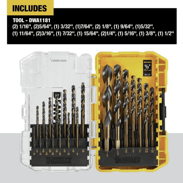 Drill Bit Set, 21-Piece, 135 Degree Split Point, 31 Degree Helix, Black Oxide Coated, for Plastic, Wood and Metal (DWA1181) - Image 2