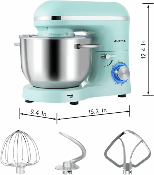 Stand Mixer,6.5-Qt 660W 6-Speed Tilt-Head Food Mixer, Kitchen Electric Mixer with Dough Hook, Wire Whip & Beater (6.5QT, Blue) - Image 5