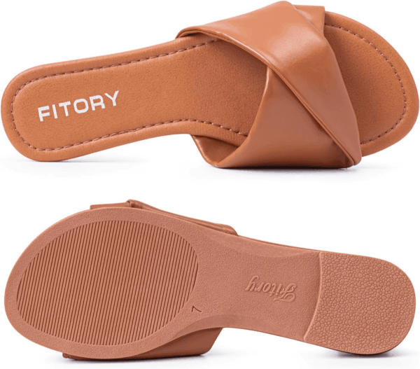 Women'S Flat Sandals Fashion Slides with Soft Leather Slippers for Summer Size 6-11 - Image 3