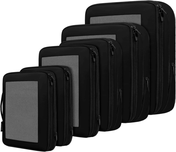 4 Set/6 Set/8 Set Compression Packing Cubes Travel Accessories Expandable Packing Organizers(Black Squaremesh 6 Set)