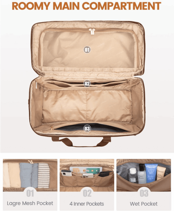 Travel Duffle Bag, Weekender Bags for Women, Carry on Duffel Bags for Airplanes, Overnight Bag with Toiletry Bag, Hospital Bag for Labor and Delivery, Yoga Gym Bag with Wet Pocket, 3Pcs Set - Image 3
