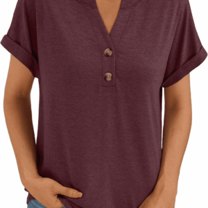 Women'S Short Sleeve Shirts Henley Dressy Casual Summer Tops 2025 Trendy Blouses Cute T-Shirts Outfits Clothes