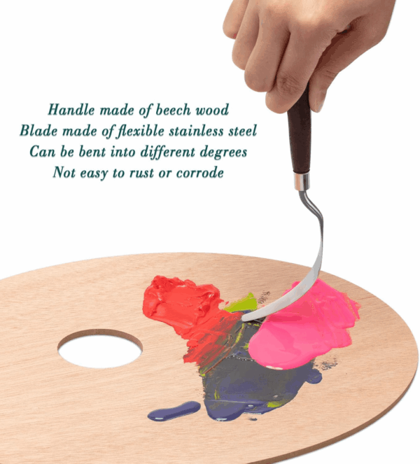 7 Pieces Painting Knife Set Spatula Palette Knife Stainless Steel Drawing Scraper Oil Painting Accessories with Wood Handle for Art Acrylic Draw Color Mixing Supplies(Redwood Color) - Image 3