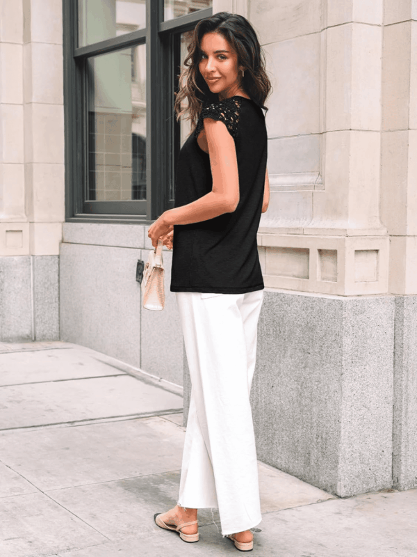 Womens Lace Tops Pleated Short Sleeve Shirts Summer Business Casual Dressy Blouses - Image 4