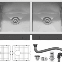 Kitchen Sink 33" X 19" X 10" Undermount 304 Stainless Steel 50/50 Double Bowl with Accessories 16 Gauge for Workstation, Prep Kitchen, Bar