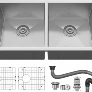 Kitchen Sink 33" X 19" X 10" Undermount 304 Stainless Steel 50/50 Double Bowl with Accessories 16 Gauge for Workstation, Prep Kitchen, Bar