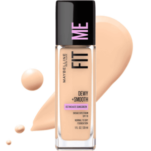 Fit Me Dewy + Smooth Liquid Foundation Makeup, Porcelain, 1 Count (Packaging May Vary)