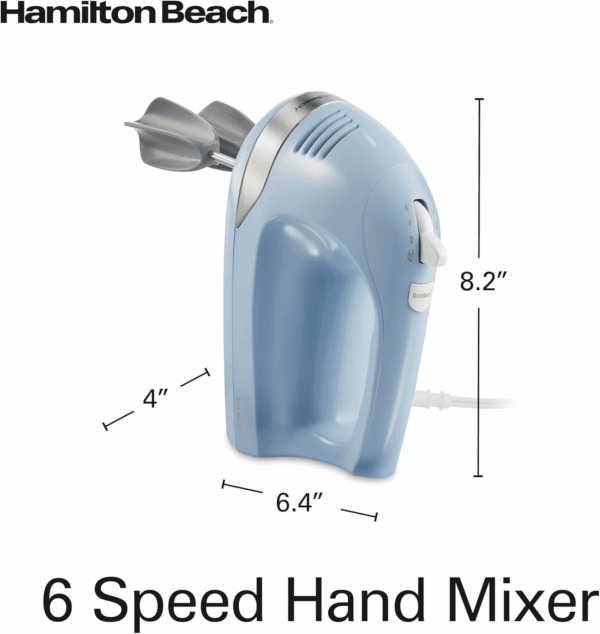 6-Speed Electric Hand Mixer with Whisk, Dough Hooks and Easy Clean Beaters, Powerful 275 Watt Motor, Snap-On Storage Case, Blue - Image 8