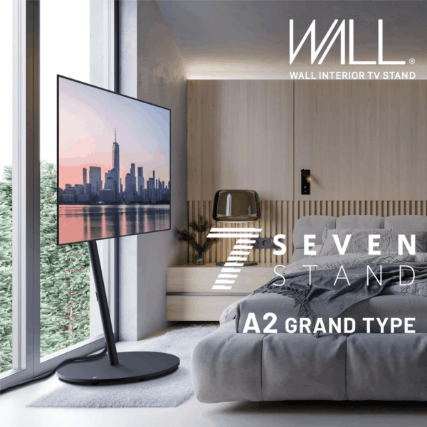 Seven Stand A2 Grand Type | Japanese Rolling Portable Free-Standing 45-80 Inch Universal TV Stand with Concealed Caster Wheels | Satin Black - Image 2