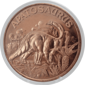 Apatosaurus Prehistoric Dinosaur - 1 Oz .999 Pure Copper round Collecticble 39Mm Challenge Coin in Capsule - COA by