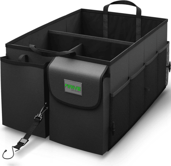 Drive Auto Car Trunk Organizer - Collapsible, Multi-Compartment Automotive SUV Car Organizer for Storage W/Adjustable Straps - Truck & Car Accessories for Women and Men - Black