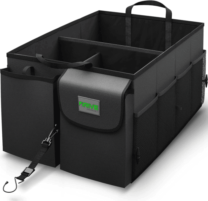 Drive Auto Car Trunk Organizer - Collapsible, Multi-Compartment Automotive SUV Car Organizer for Storage W/Adjustable Straps - Truck & Car Accessories for Women and Men - Black