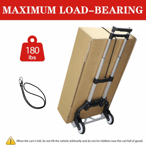 Folding Hand Truck Dolly Cart，Aluminum Portable Hand Cart for Daily Handling Work，180Lbs, with Silent Wheel，Telescoping Handle，Black Bungee Cord, Can Stand Alone，Light Weight - Image 6