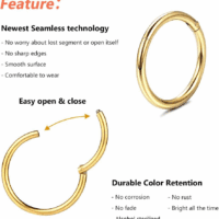 4Pcs 16G 18G 20G Surgical-Steel-Piercing-Ring-Nose-Rings-Hinged-Hoop-Earrings,6Mm 8Mm 10Mm 12Mm Seamless Stainless Steel Clicker Eyebrow Septum Piercing Hoop,Sliver Black Gold Rose Gold Rainbow Body Jewelry Set - Image 3