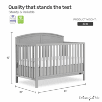 Storybrooke 5 in 1 Convertible Crib in Pebble Grey, JPMA & Greenguard Gold Certified, Built of Sustainable Pinewood, 3 Mattress Height Settings, Non-Toxic Water-Based Paint Finish - Image 5