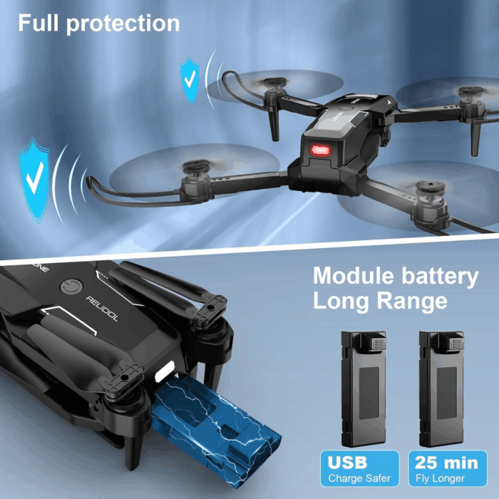 Drone with 1080P Camera - Foldable Remote Control Quadcopter with Voice Gesture Control, 3D Flip, One Key Start, Emergency Stop, 2 Batteries, Easier to Use, Toy for Kids Adults Beginners, Black - Image 6
