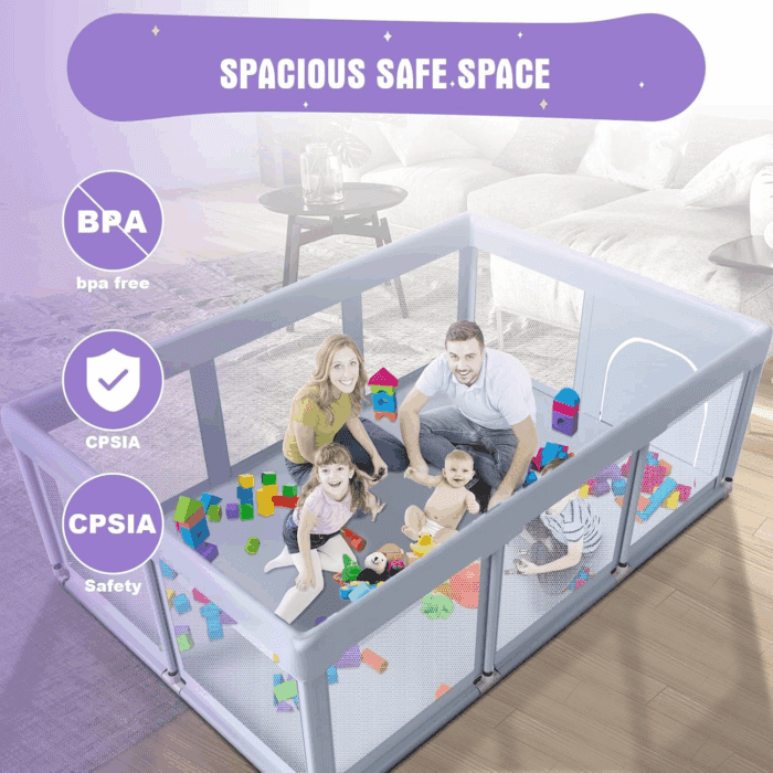 Baby Playpen 74X50 in Playpen for Babies and Toddlers, Large Play Yards for Indoor & Outdoor with Zipper Gates, Breathable Mesh with Mat - Image 7