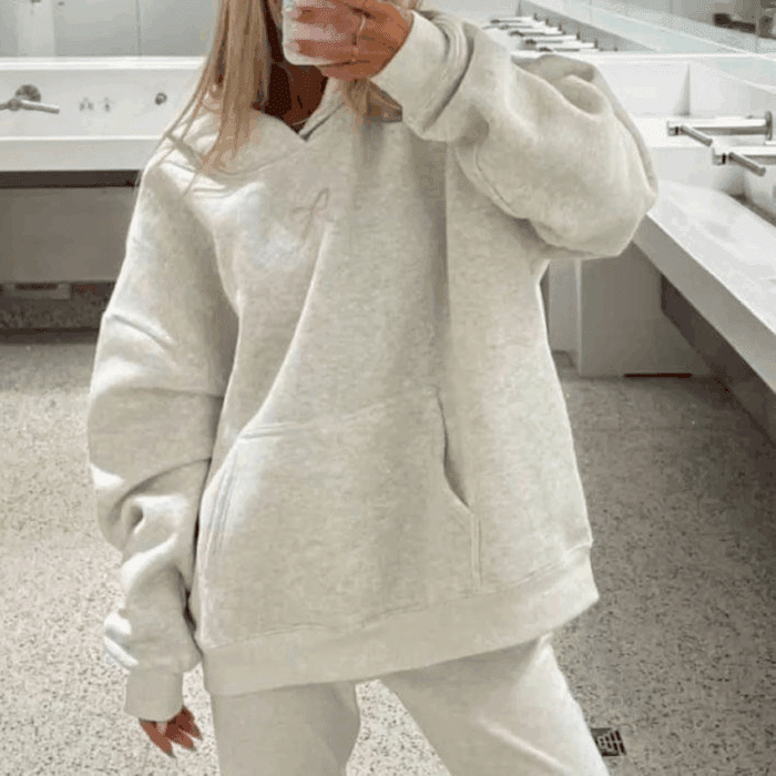 Embroidery Hoodies Women Cute Bowknot Graphic Preppy Pullover for Teen Girl Oversized Long Sleeve Hood Sweatshirt - Image 2