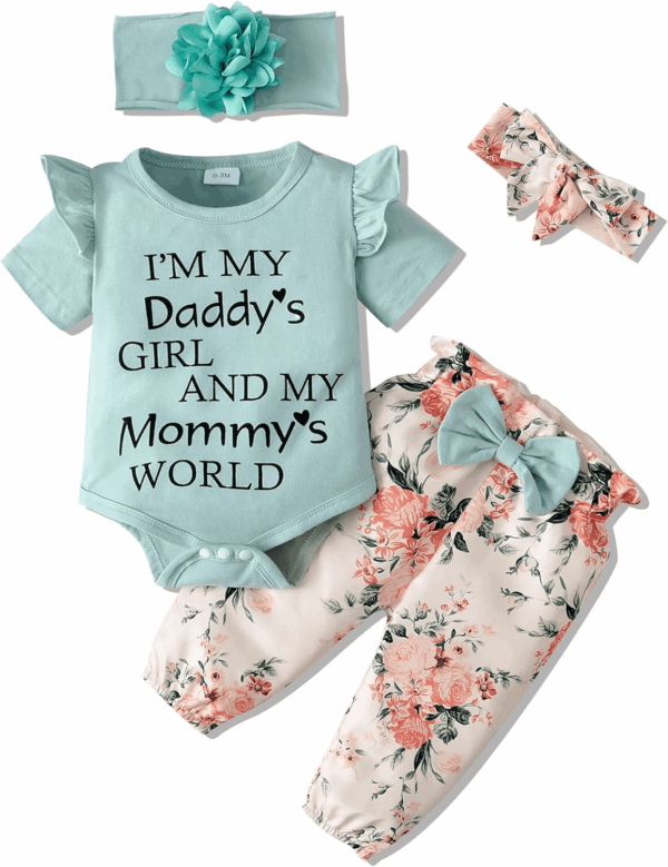 Newborn Infant Baby Girl Clothes Ruffle Romper Toddler Girl Floral Cotton Pant Sets Girls Clothing Outfit