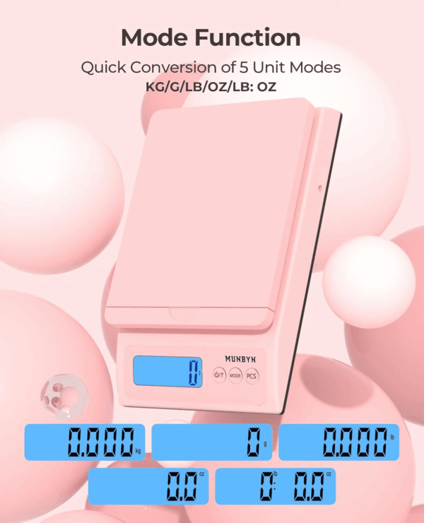 Shipping Scale, Accurate 66Lb/0.1Oz Postal Scale with Sweet Pink Style, Hold/Tear/Pcs Function, Auto-Off, Battery & AC Adapter, Back-Lit LCD Display, Digital Scale for Packages and Food Pink - Image 3