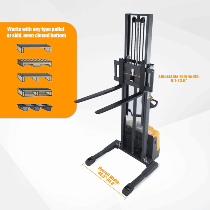 Electric Walkie Stacker, 3300 Lbs Capacity 130“ Lift Height Powered Drive and Lift Electric Stacker, with Straddle Legs Adjustable Forks Material Lift - Image 4