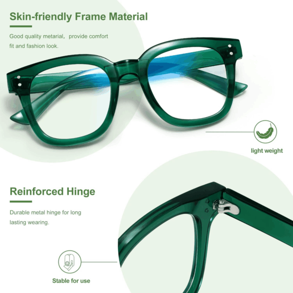 Blue Light Blocking Glasses Oversized Fashion Blue Light Glasses for Women anti Eyestrain & UV Protection Computer Eyeglasses (Green) - Image 3