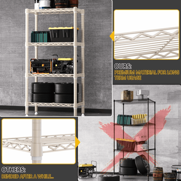 MZG 1000 Lbs 4 Tier Shelf Metal Storage Shelves Wire Rack Closet Organizers for Garage Kitchen Bathroom Laundry Light Tan 11.8" D X 23.6" W X 47.5" H - Image 5