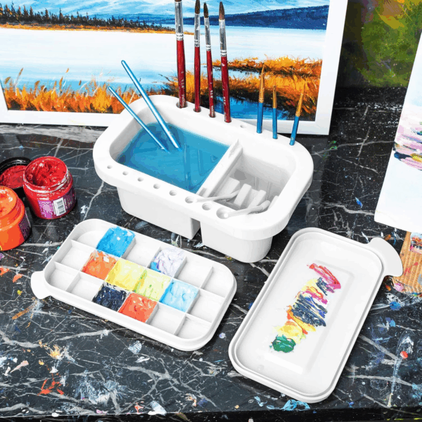Paint Brush Cleaner, Paint Brush Holder and Organizers with Palette for Acrylic, Watercolor, and Water-Based Paints (White) - Image 6