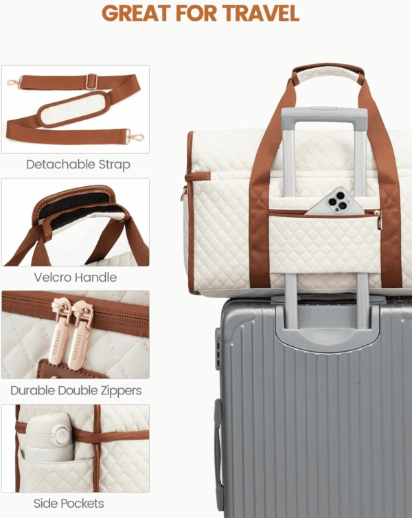 Travel Duffle Bag, Weekender Bags for Women, Carry on Duffel Bags for Airplanes, Overnight Bag with Toiletry Bag, Hospital Bag for Labor and Delivery, Yoga Gym Bag with Wet Pocket, 3Pcs Set - Image 6
