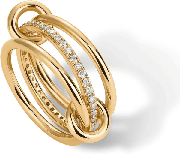 14K Gold Plated Interlocked Stackable Rings for Women - Statement Mixed Metals Multi Ring Stack - Cubic Zirconia Two-Toned Connected Bands Stacking Jewelry - Image 3