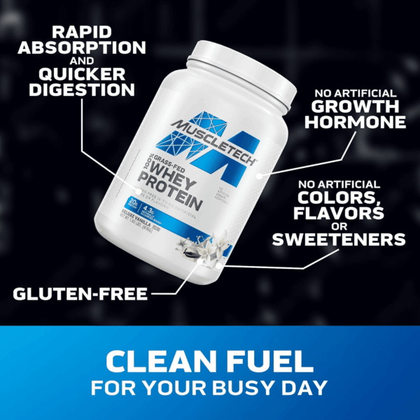 Grass-Fed Whey Protein Powder (Deluxe Vanilla, 1.8LB) - Whey Protein Smoothie & Milk Shake Mix Supports Muscle Gain & Recovery - 20G of Whey Protein for Women & Men - Non-Gmo & Gluten-Free - Image 3