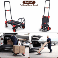 2-In-1Hand Truck Dolly Foldable with Folding Basket,330Lbs Capacity Handtruck,Hand Truck Foldable Dolly with 4 Wheels,Dolly Cart with Retractable Handle,Folding Hand Cart for Moving - Image 2