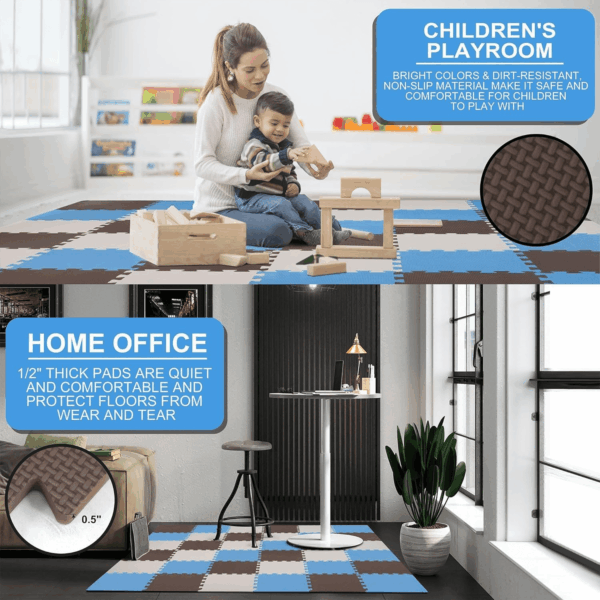 36 Piece Kids Puzzle Play Mat, Foam Floor Tiles, Cream/Gray/Beige - Image 3